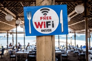 sign that says free wi-fi in restaurant 