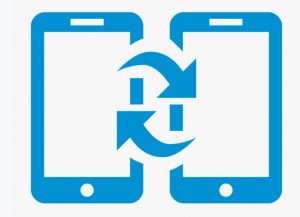 graphic of two tablets sharing information