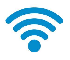 blue wi-fi symbol on white background